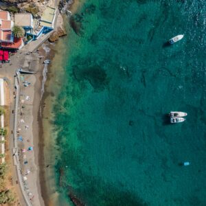 Aerial view of the Puertito de Adeje beach on the south coast of the island of Tenerife.